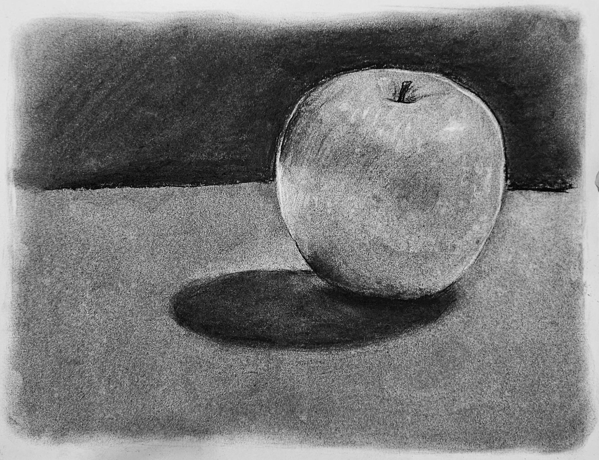 Graphite drawing of an apple.